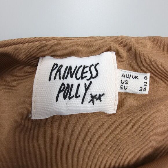 NEW Princess Polly Mia Asymmetric One Shoulder Cut Out Mini Dress Tan Brown US 2 - Picture 3 of 6